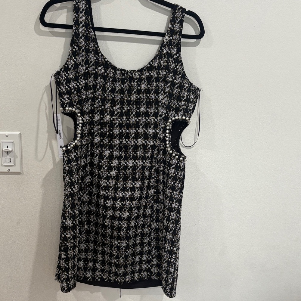 Aqua Black and White Checkered Mini Dress
